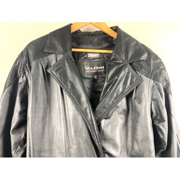 Wilsons Black Leather Belted Jacket Women's Medium with Thinsulate Lining Vtg - Picture 2 of 16